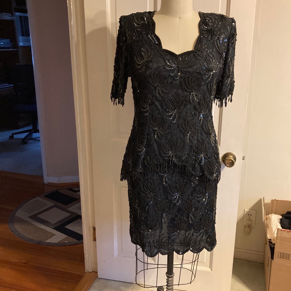 Black sequin beaded dress